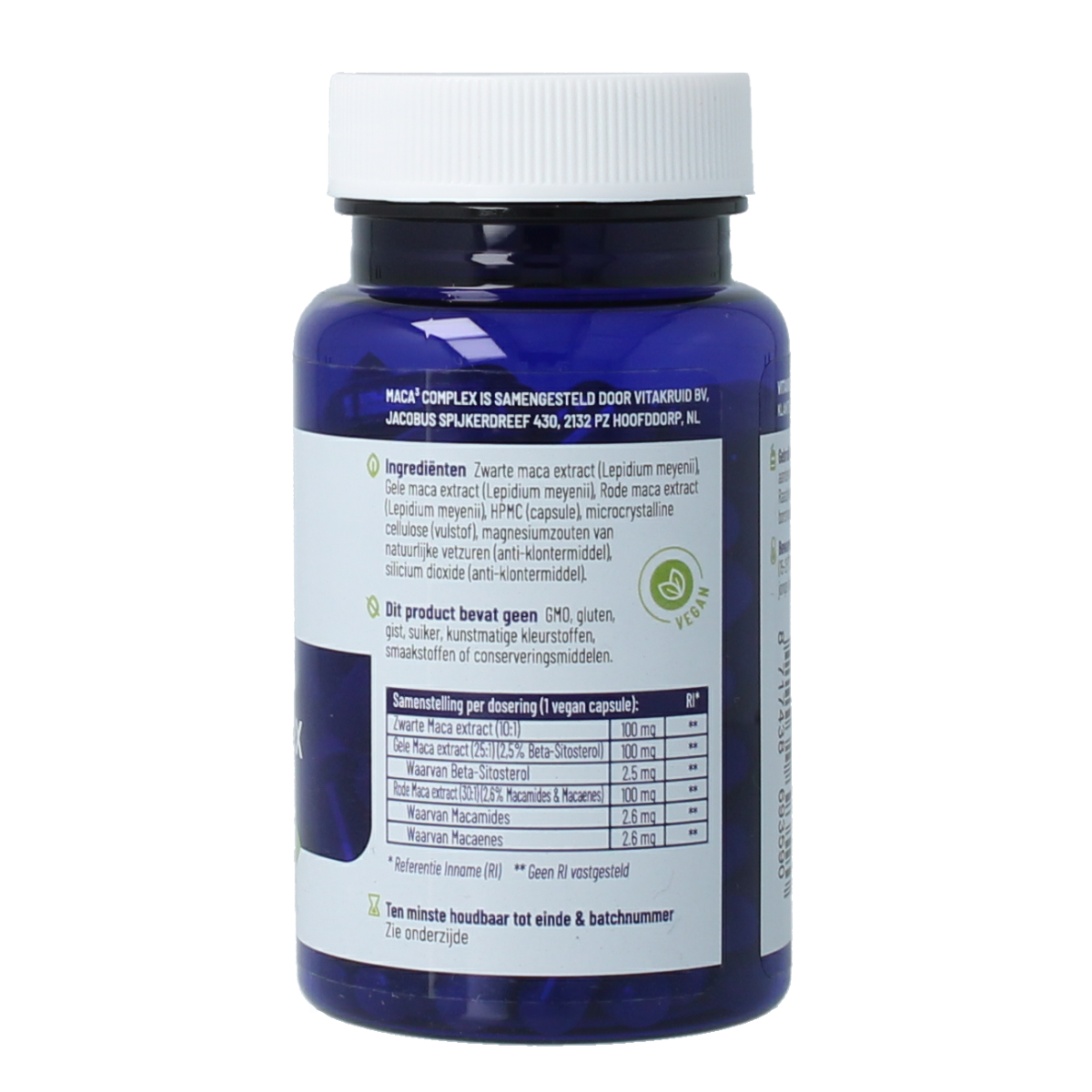 Vitakruid Maca3 complex zwart 10:1, geel 25:1 & rood 30:1 90.00 Vegetarische capsules