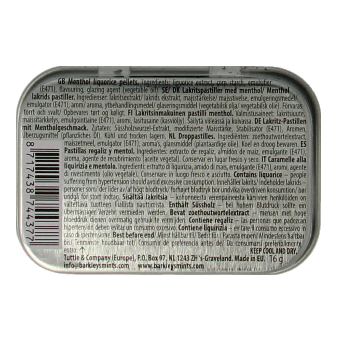 Barkleys Liquorice pellets menthol 16.00 Gram