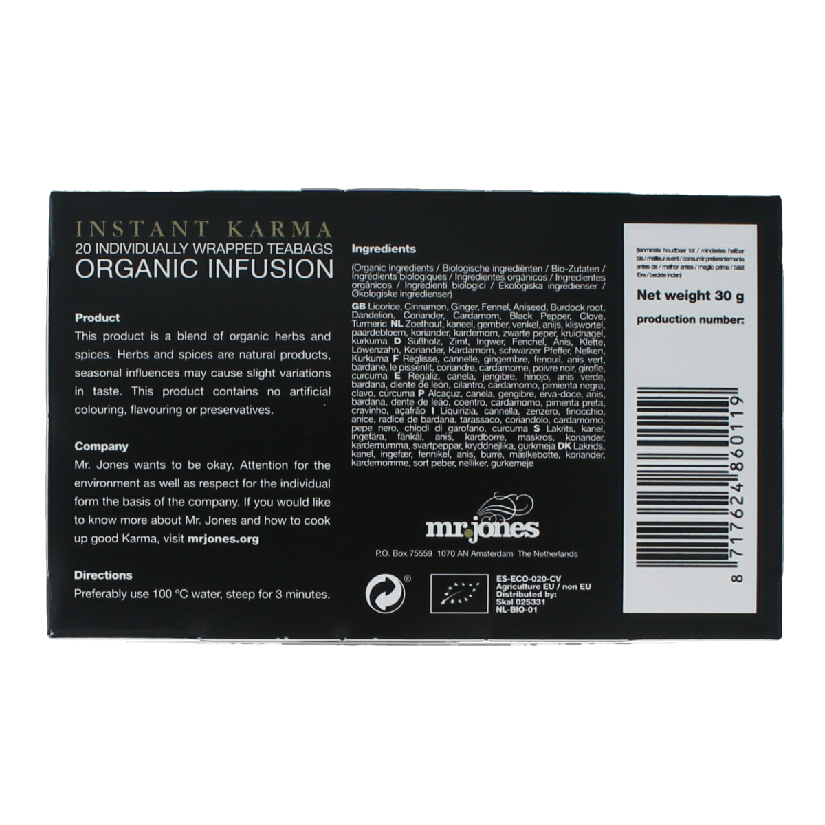 Mr. Jones Instant karma chai kruiden bio 20.00 Zakjes