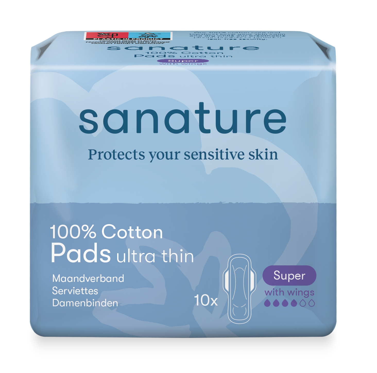 Sanature Maandverband super 100% katoen 10.00 Stuks