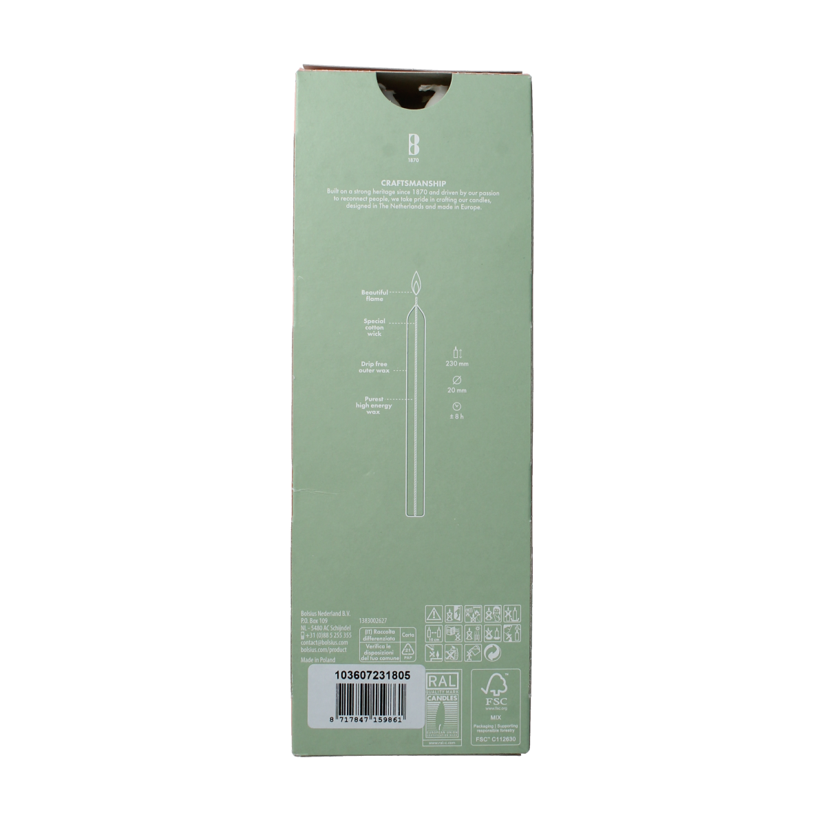 Bolsius Dinerkaarsen 230/20 soft pearl 8.00 Stuks