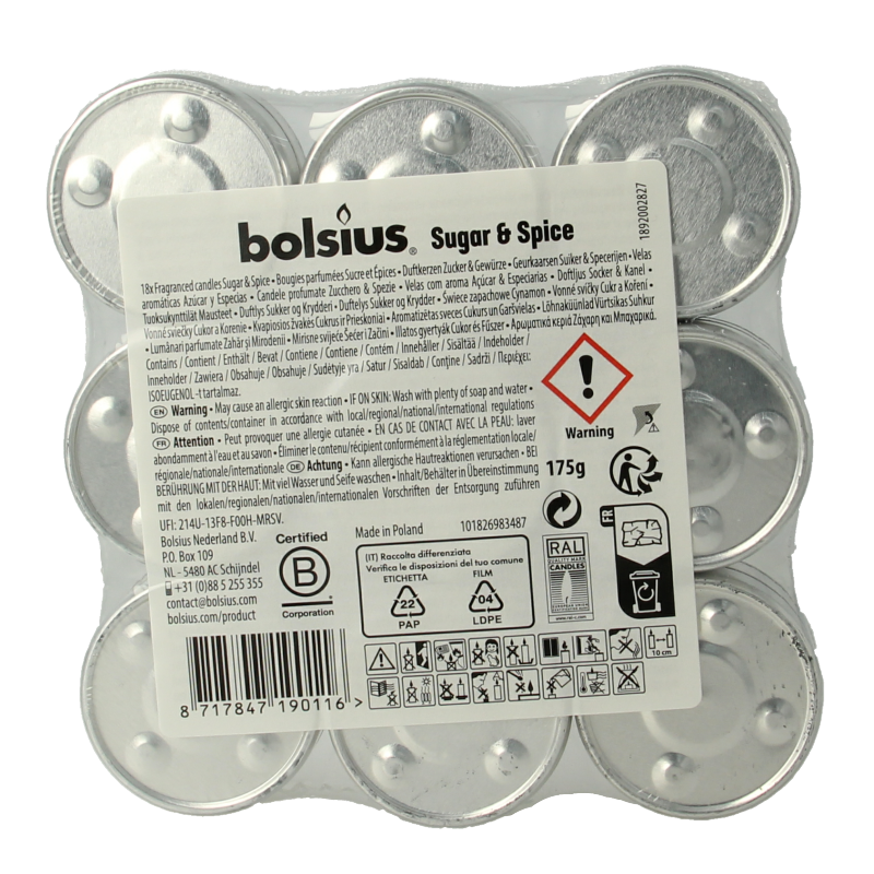 Bolsius Geurtheelicht multi colour brick 18 sugar & spice 18 Stuks