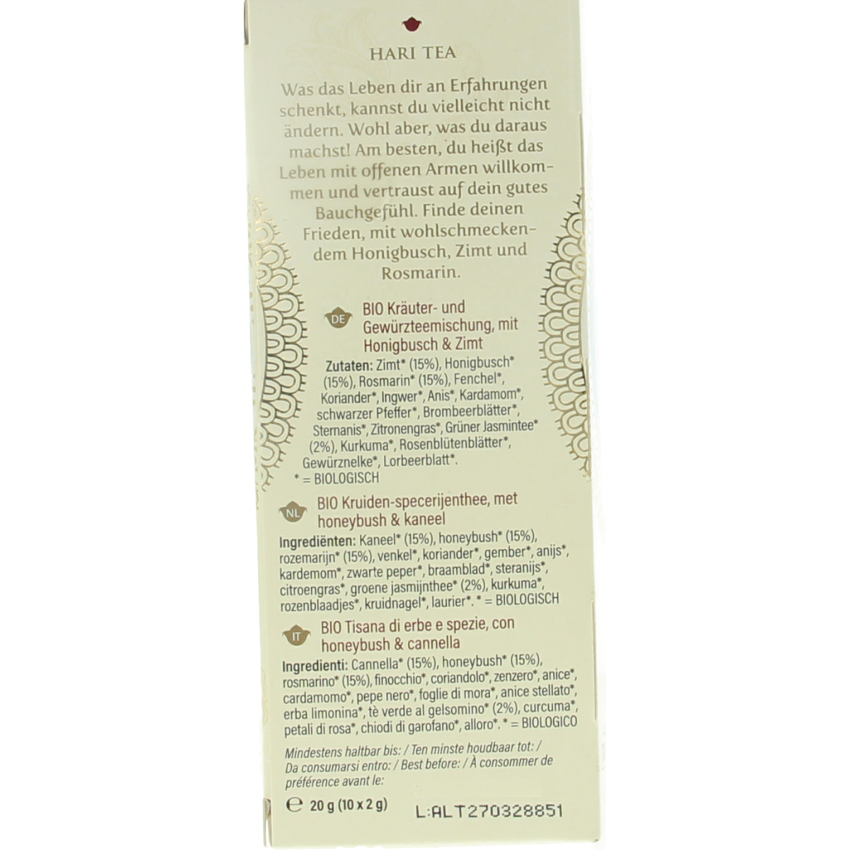 Hari Tea Honeyrush cinnamon rosemary lightness bio 10.00 Stuks