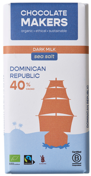 Chocolatemakers Reep tres hombres 40% melk  zeezout fairtrade bio 80.00 Gram