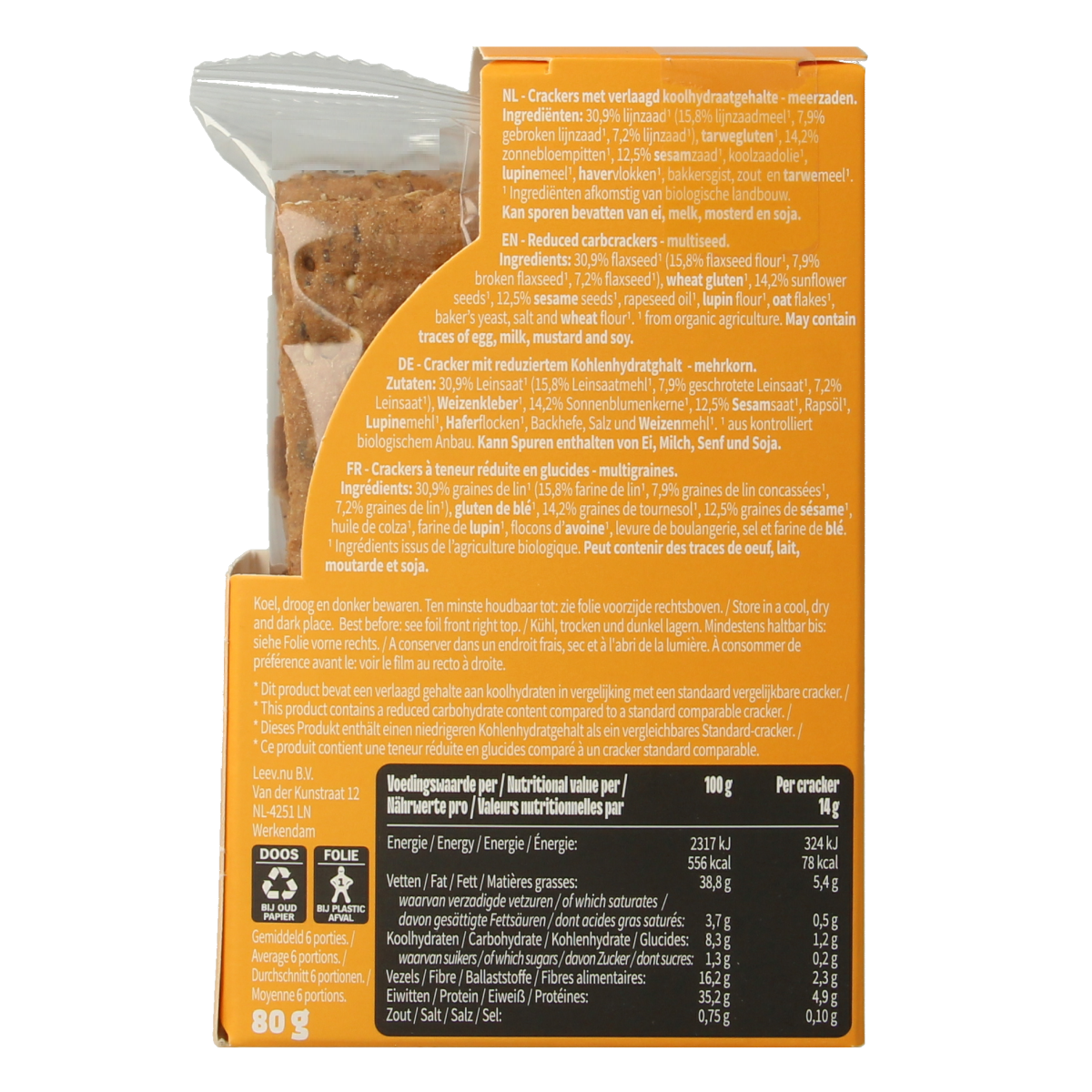 Leev Lowcarb crackers multiseed bio 80.00 Gram