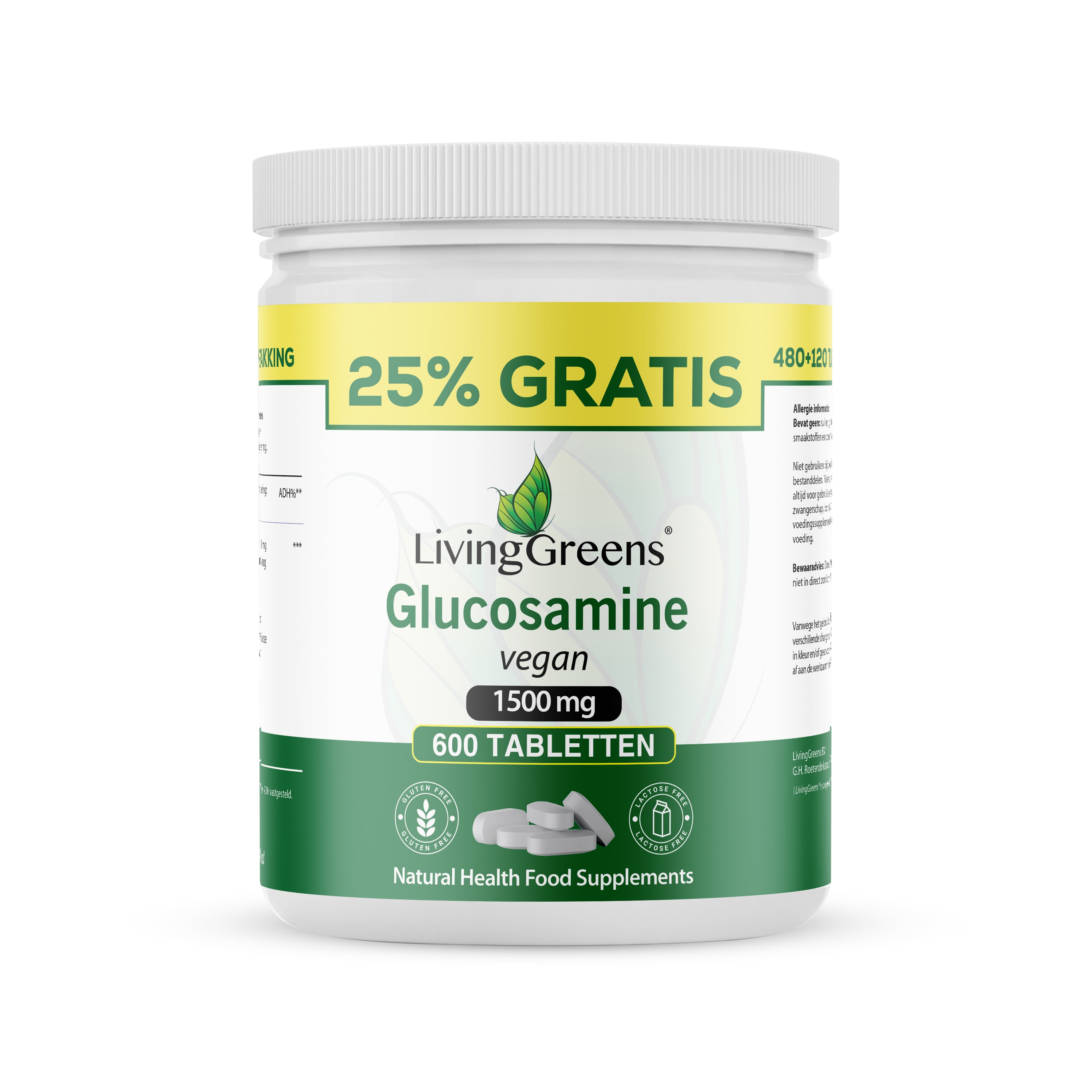 Livinggreens Glucosamine vegan voordeelverpakking 600.00 Tabletten