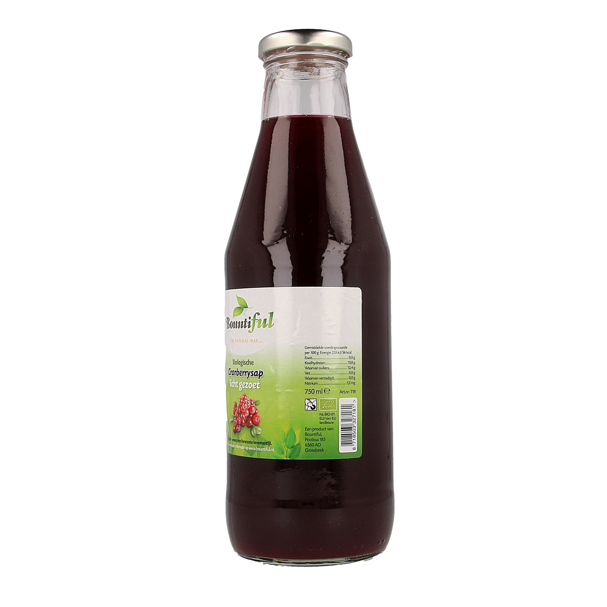 Bountiful Cranberrysap gezoet bio 750.00 Milliliter