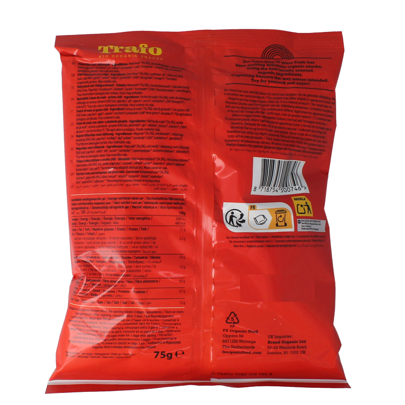 Trafo Tortilla chips chili  bio 75 Gram