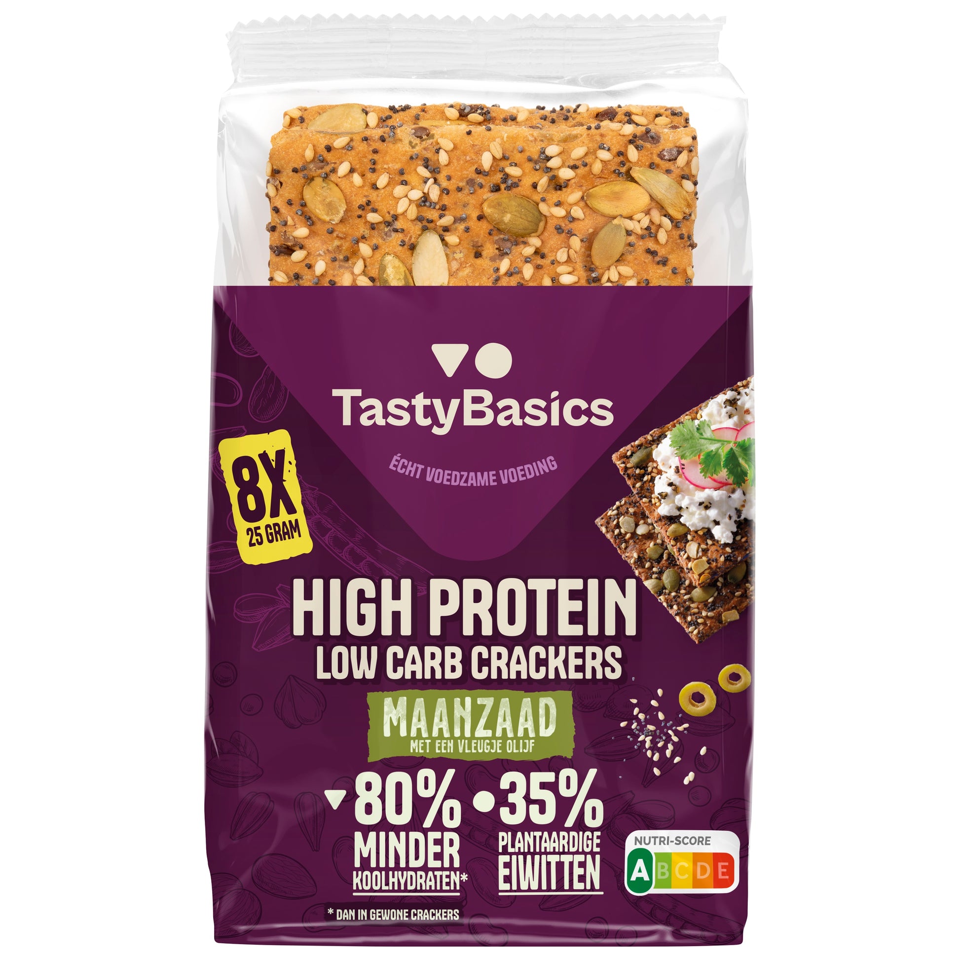 TastyBasics Low carb-high protein crackers maanzaad 200.00 Gram