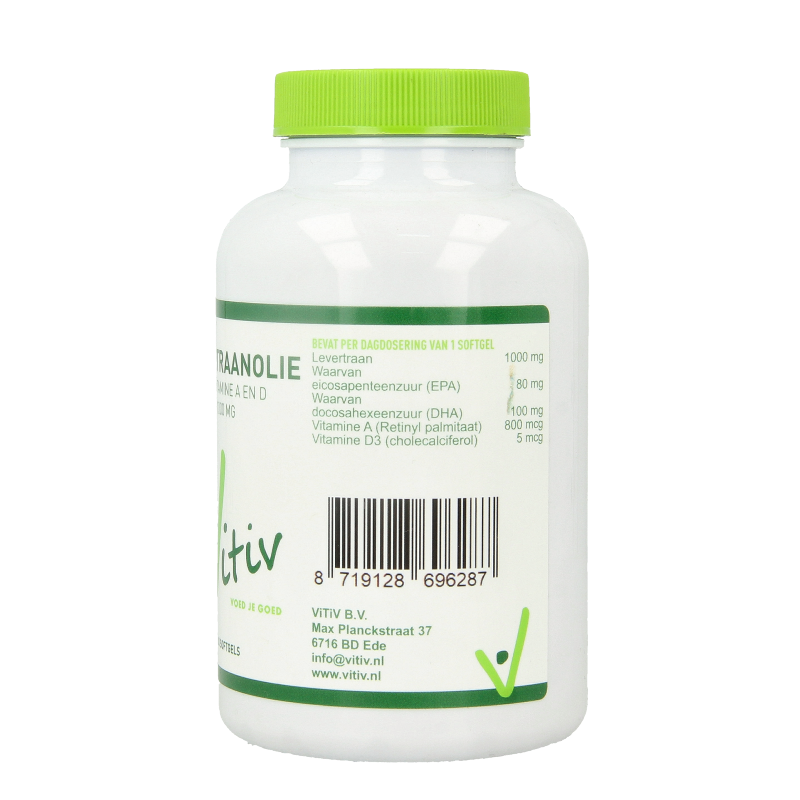 Vitiv Levertraanolie 1000mg vitamine A D 100 Softgels