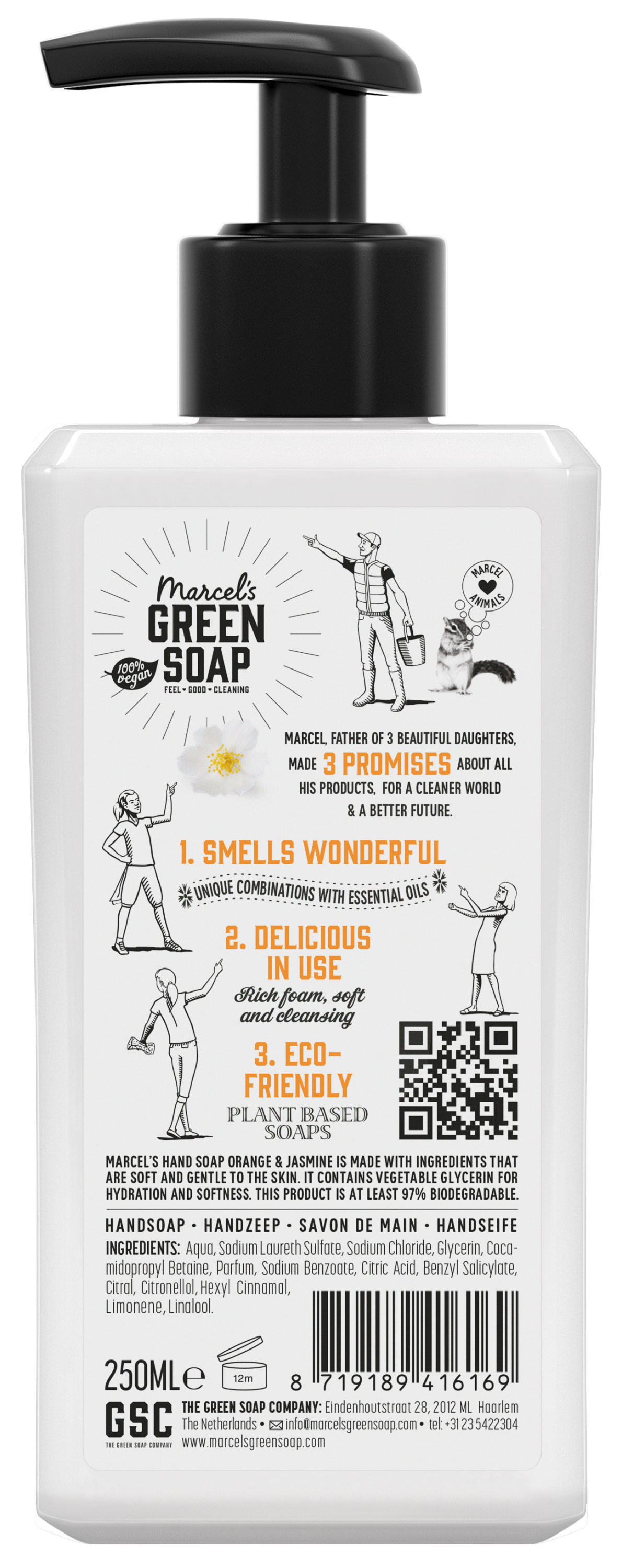 Marcel's Green Soap Handzeep sinaasappel & jasmijn 250 Milliliter