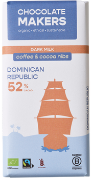 Chocolatemakers Reep tres hombres 52% melk cacaonibs & koffie bio 80.00 Gram