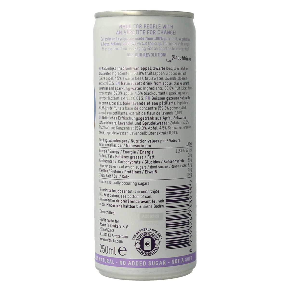 Soof Drinks Sparkling zwarte bes lavendel & appel 250.00 Milliliter