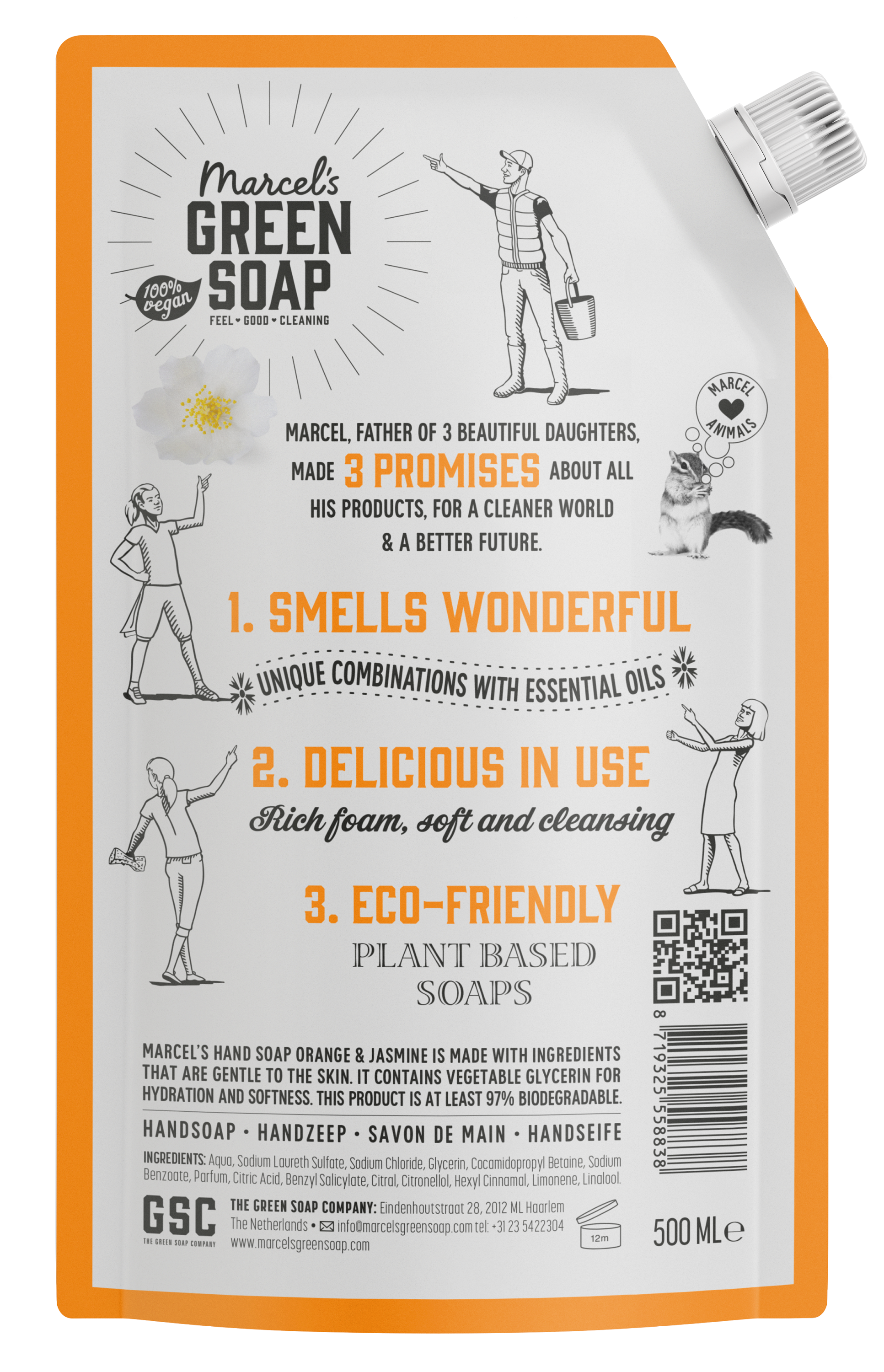 Marcel's Green Soap Handzeep sinaasappel & jasmijn navul 500 Milliliter