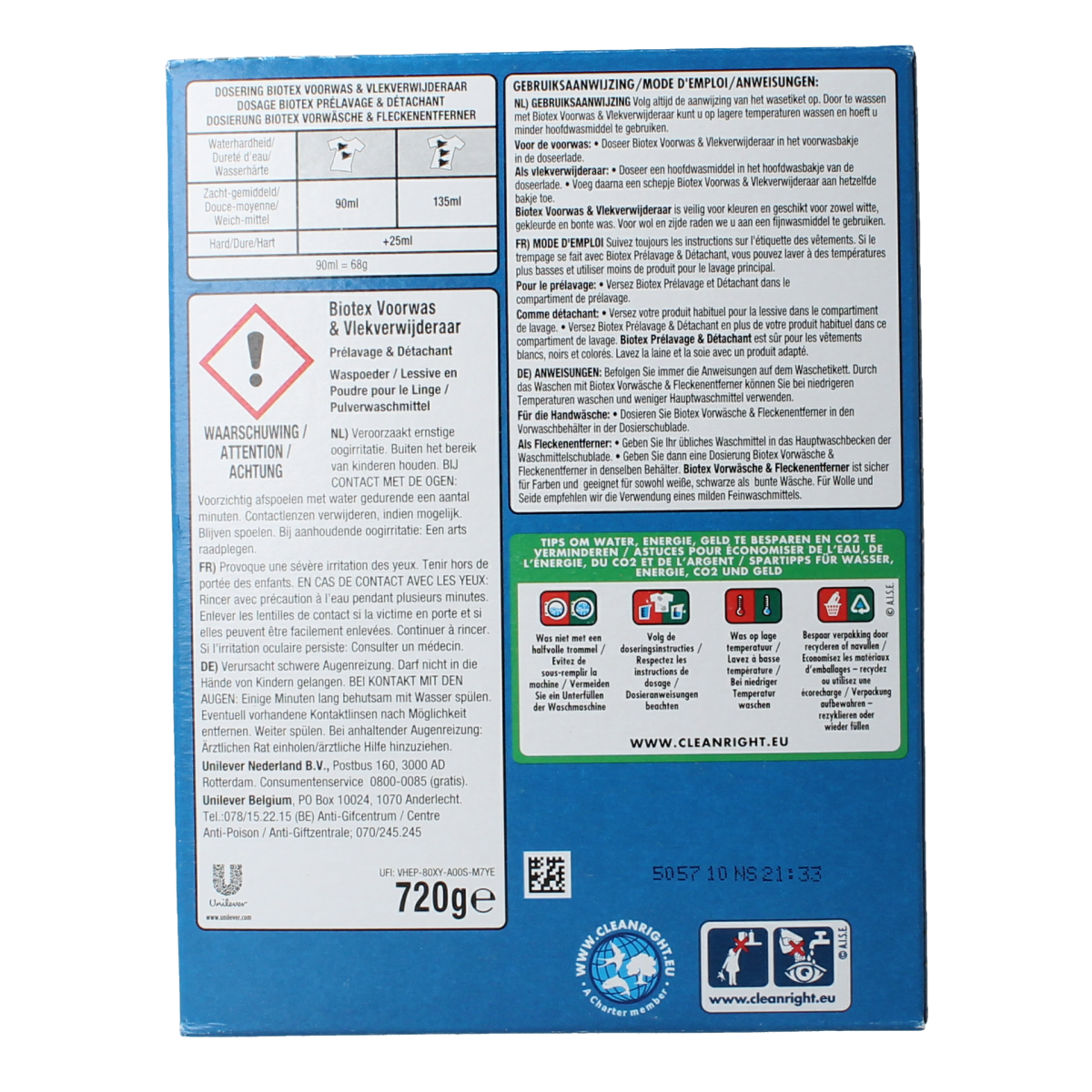 Biotex Waspoeder voorwas & waskrachtversterker 720.00 Gram