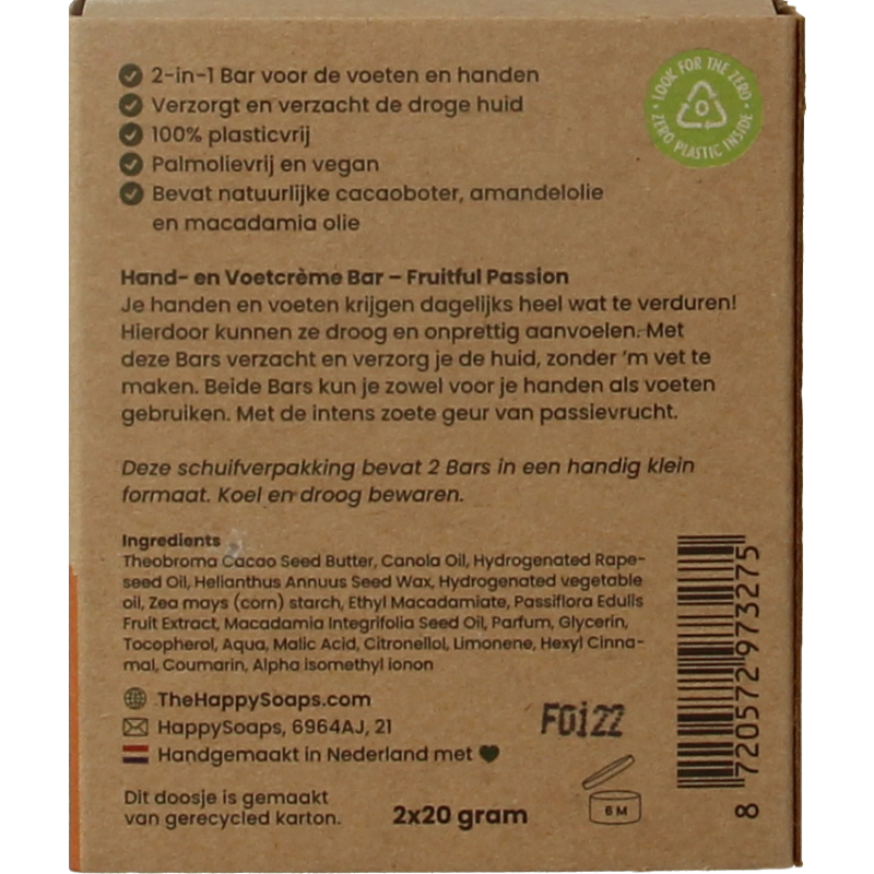 Happysoaps Hand & voetcreme bar fruitful passion 40 Gram