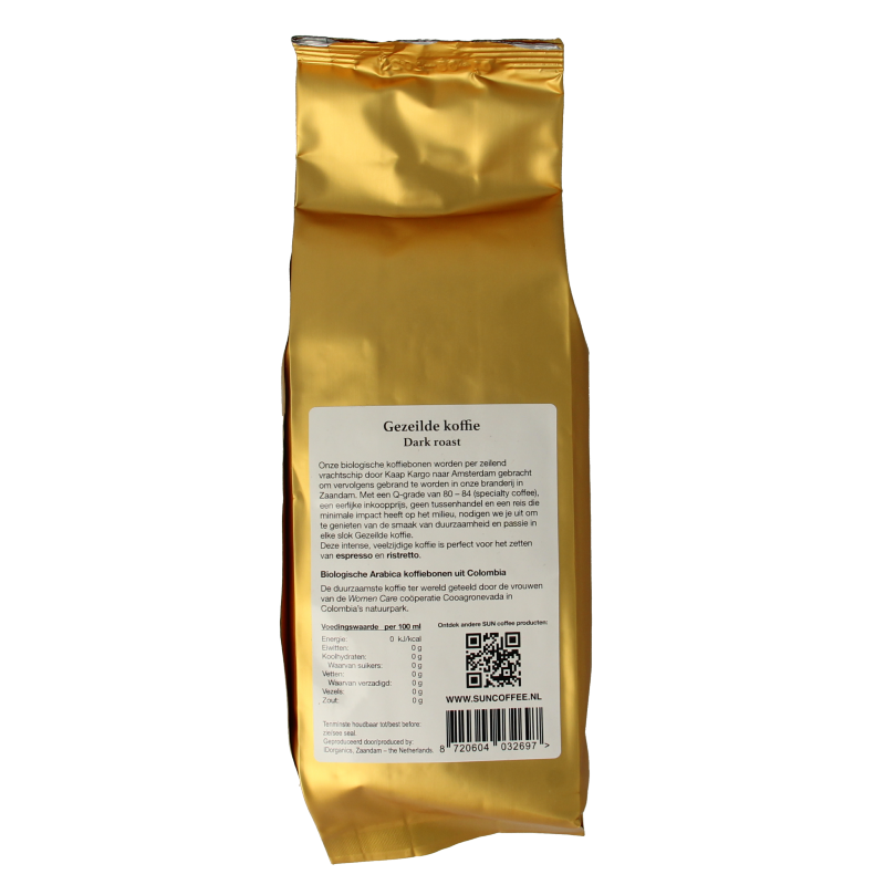 SUN Coffee Gezeilde koffiebonen dark roast bio 250 Gram