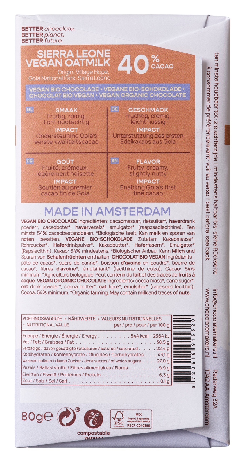 Chocolatemakers Little bee eather 40% vegan bio 80.00 Gram