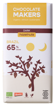 Chocolatemakers Brazil hazelnoot 65% puur demeter bio 80.00 Gram