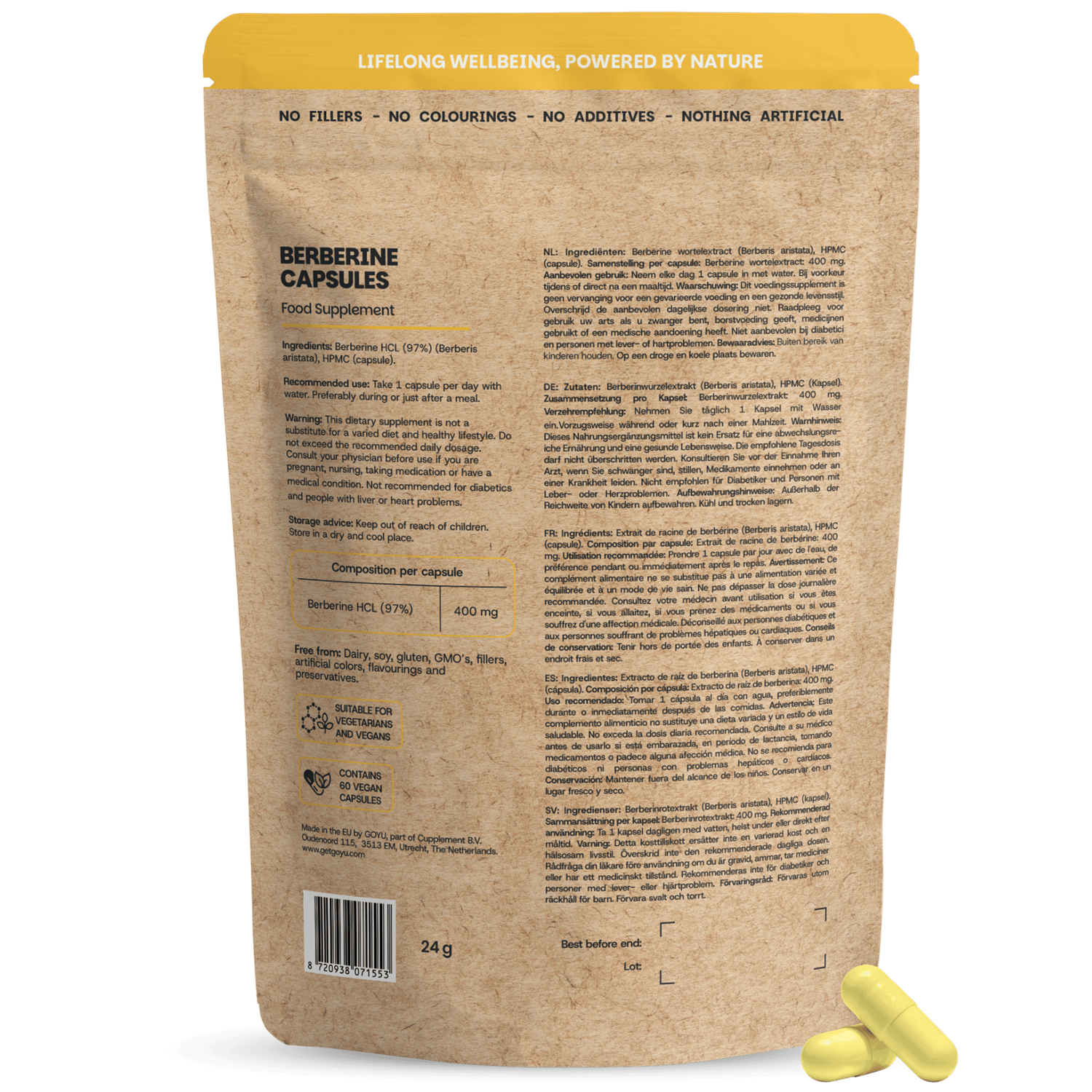 Goyu Berberine extract 400mg 60.00 Vegetarische capsules