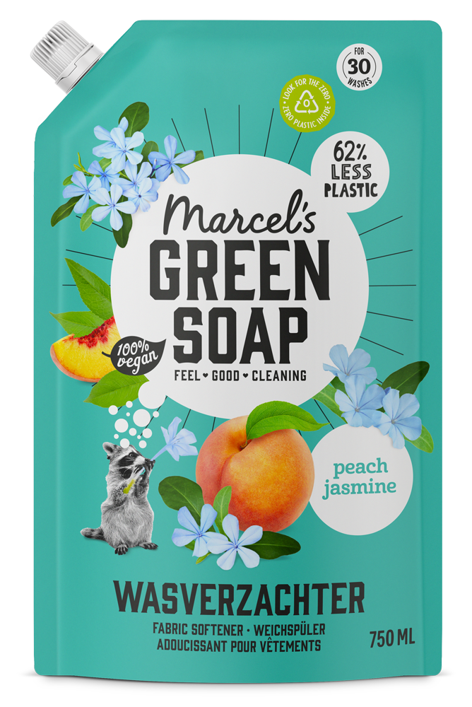 Marcel's Green Soap Wasverzachter perzik & jasmijn navulling 750.00 Milliliter