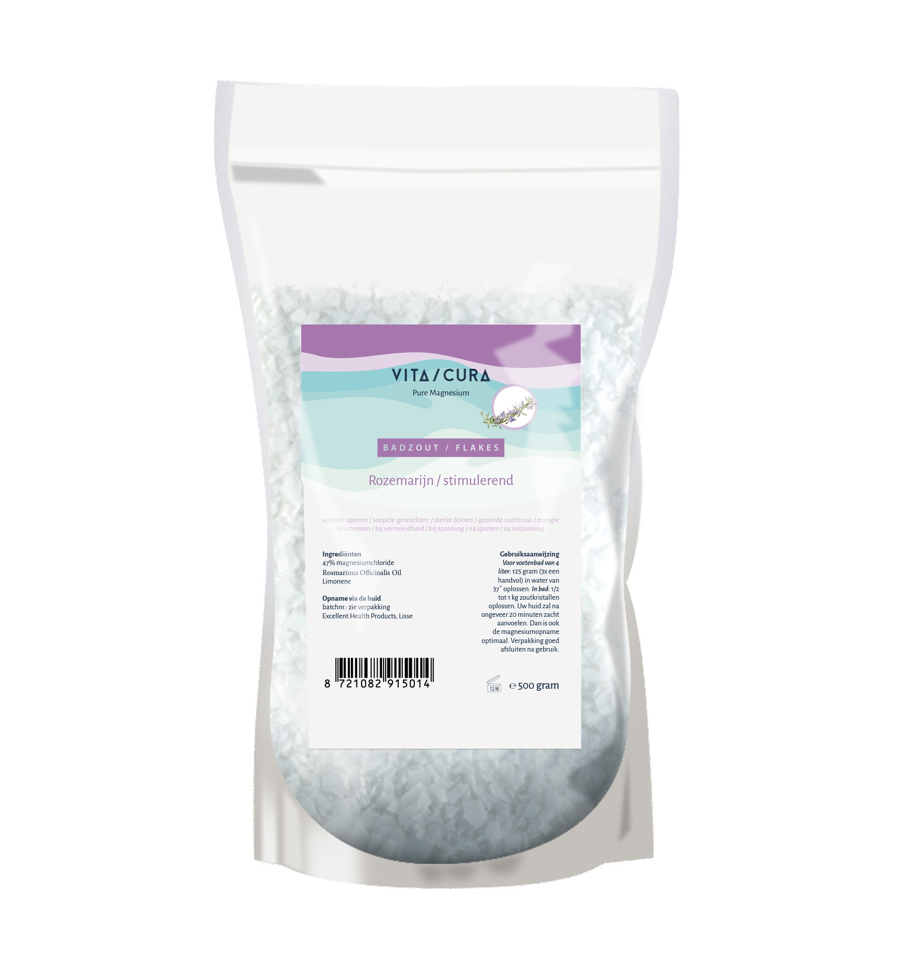 Vitacura Magnesium zout flakes rozemarijn 500.00 Gram