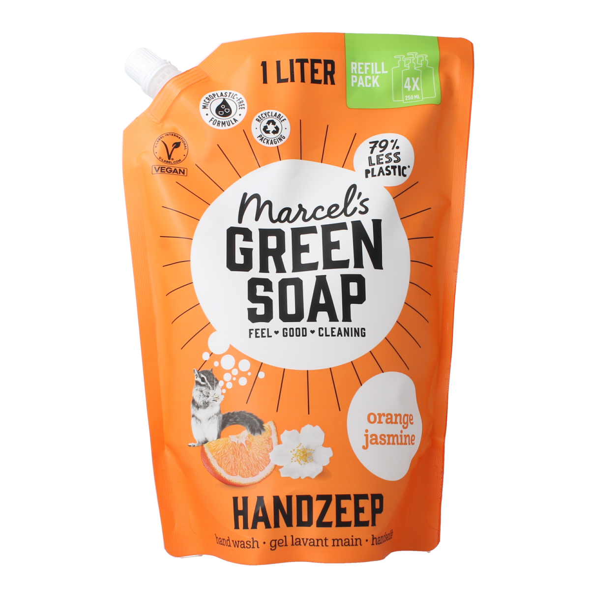 Marcel's Green Soap Handzeep sinaasappel & jasmijn navulling 1000.00 Milliliter