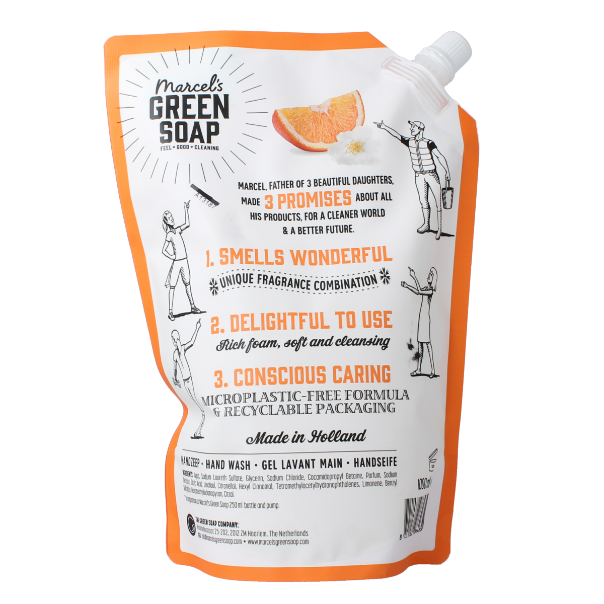 Marcel's Green Soap Handzeep sinaasappel & jasmijn navulling 1000.00 Milliliter