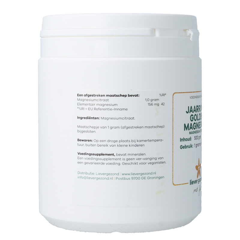 Liever Gezond Golden magnesium poeder jaarrond 500 Gram