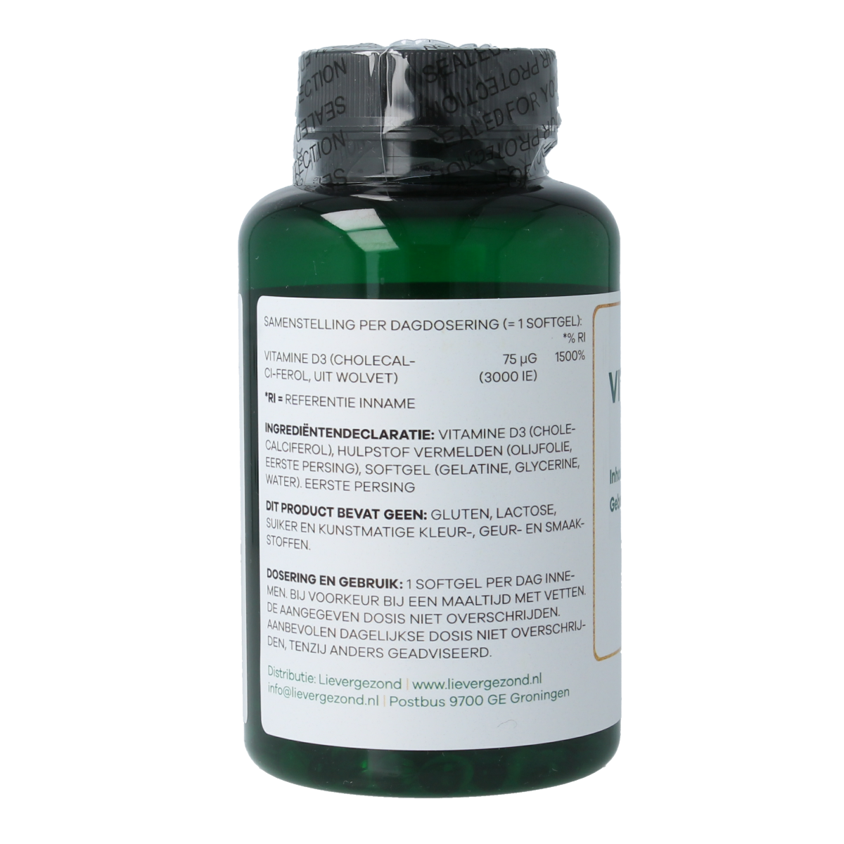 Liever Gezond Vitamine D3 25 mcg jaarrond levenslicht 365.00 Softgels