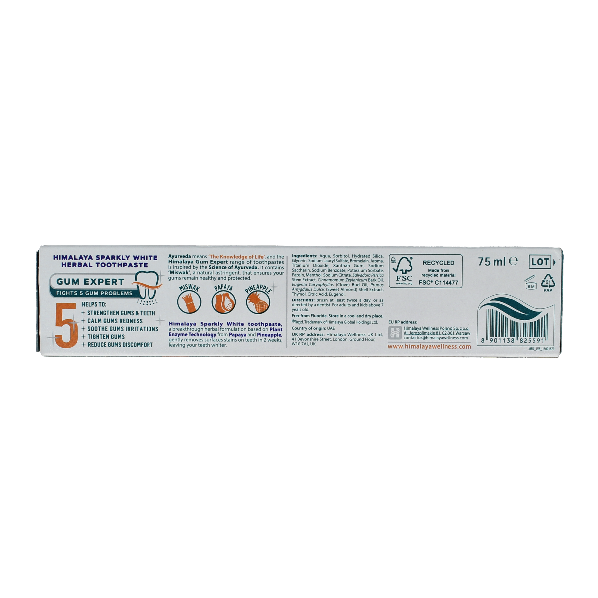 Himalaya Tandpasta kruiden sparkly white 75.00 Milliliter