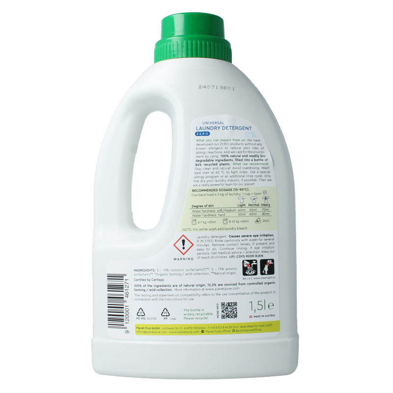 Planet Pure Wasmiddel vloeibaar universeel 0% zero 1500 Milliliter
