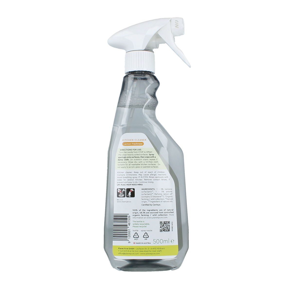 Planet Pure Keukenreiniger lemon spray 500.00 Milliliter