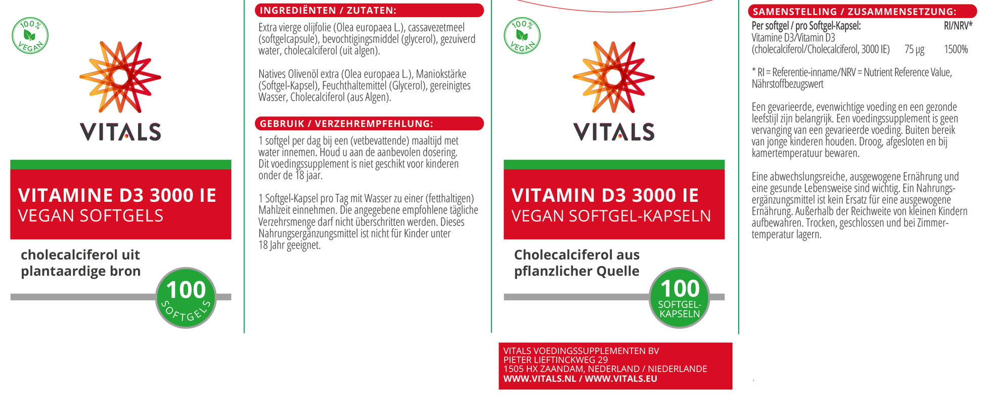 Vitals Vitamine D3 3000 ie 100 softgels 100.00 Softgels