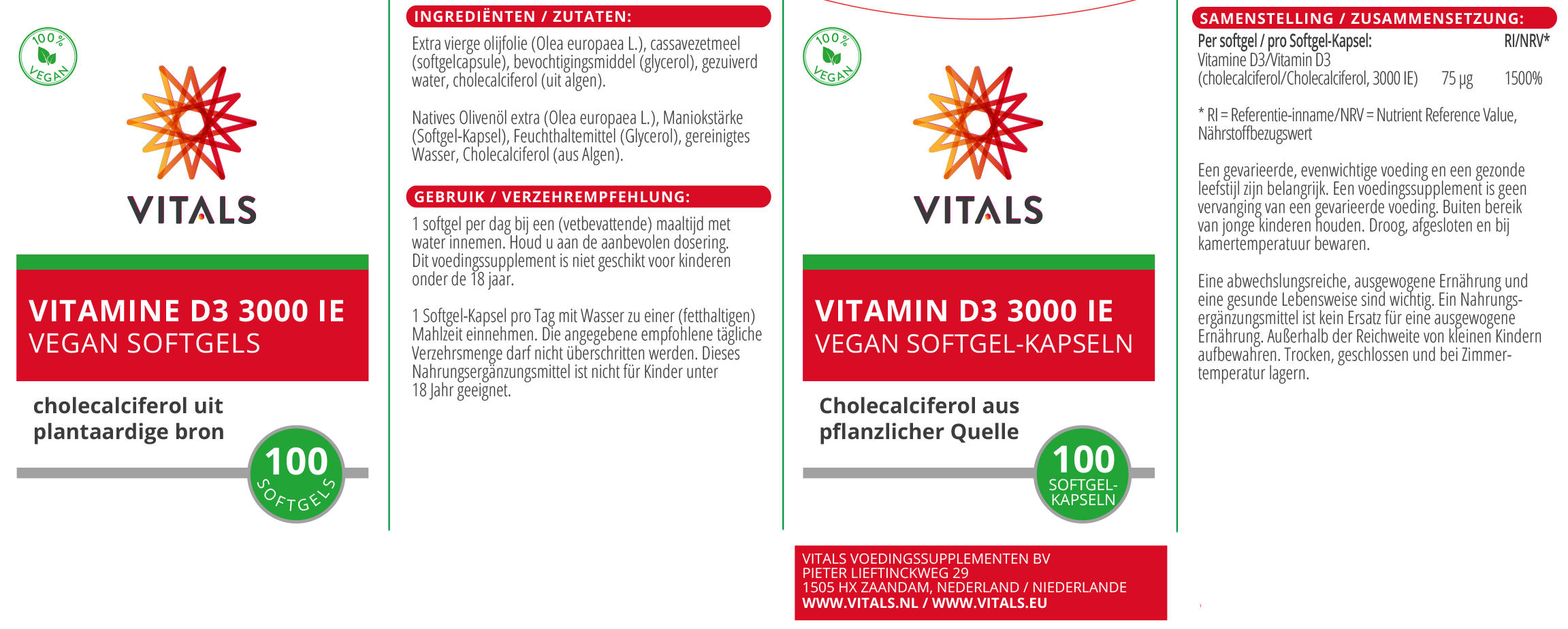 Vitals Vitamine D3 3000 ie 100 softgels 100.00 Softgels